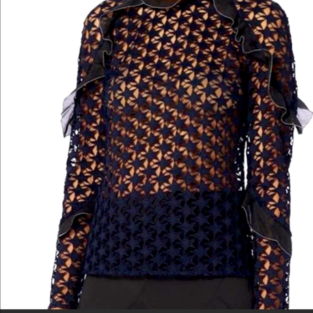 Self Portrait Stars Ruffle Long Sleeve Top